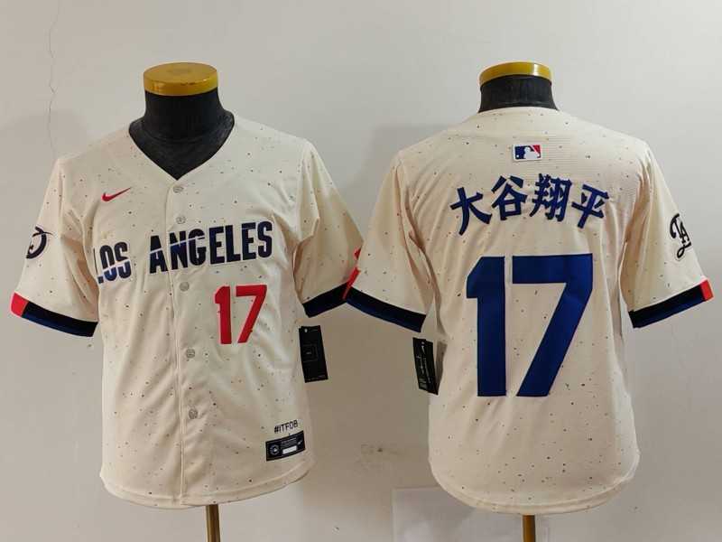 Youth Los Angeles Dodgers #17 Shohei Ohtani Number Cream Blue 2024 City Connect Limited Jersey->mlb youth jerseys->MLB Jersey